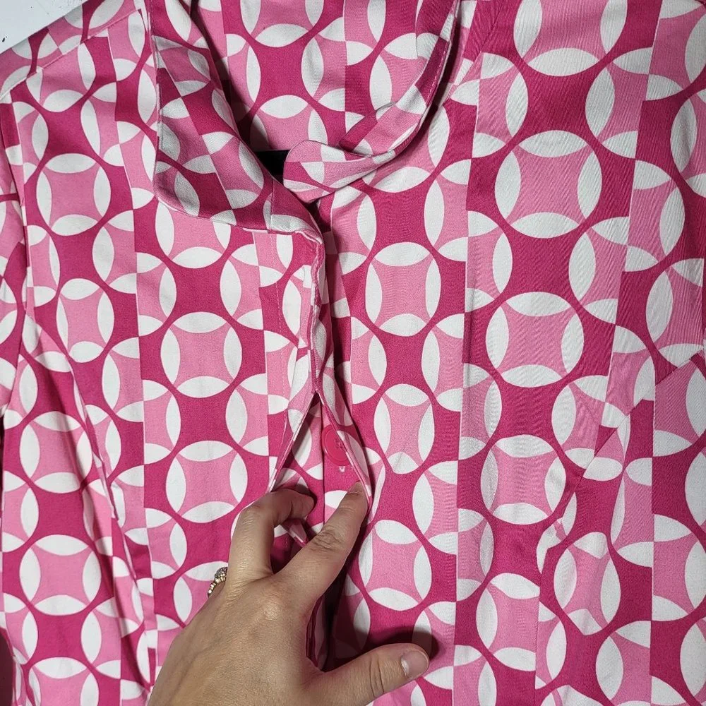 Madison Womens Pink Geometric Print Button Down Trench Coat Jacket‎ Size Small